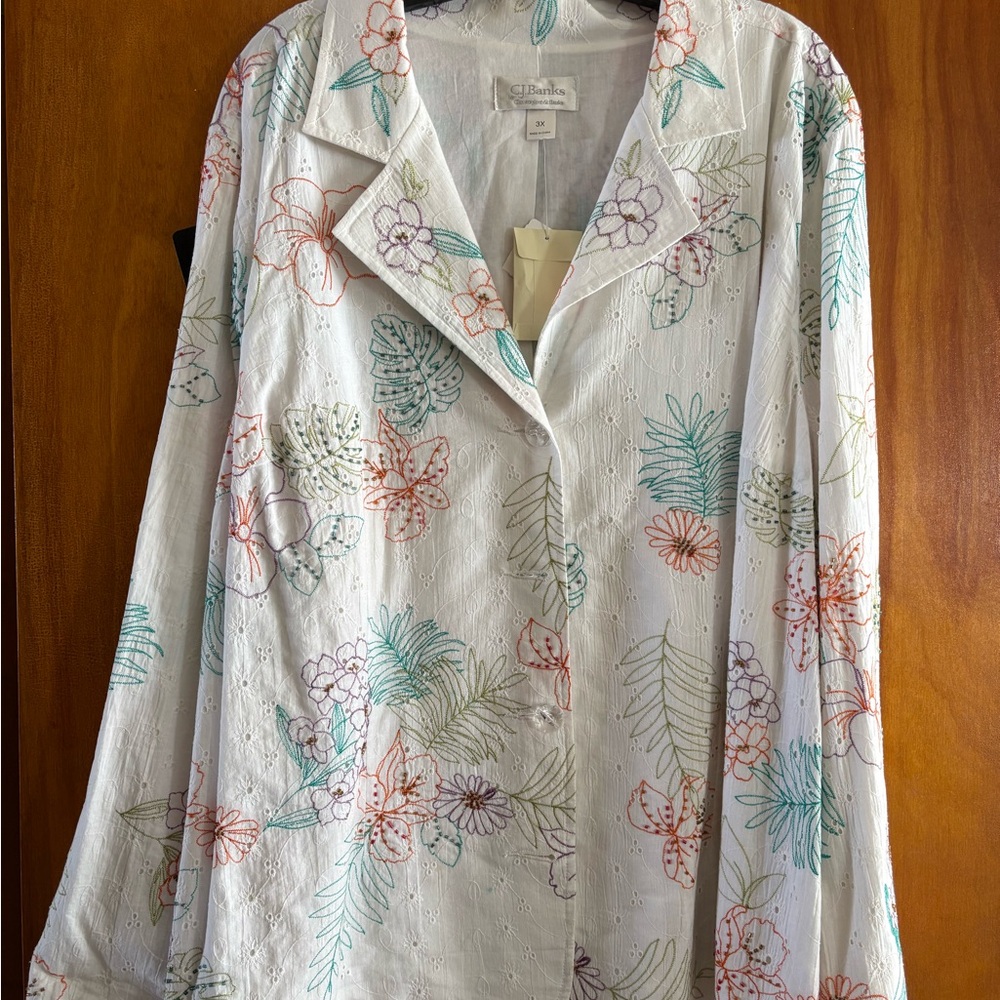 CJ Banks Floral Embroidered Eyelet Blazer Jacket —Size 3X